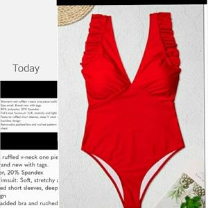 Women's Red Ruffled High Cut One Piece Swimsuit Small NEW